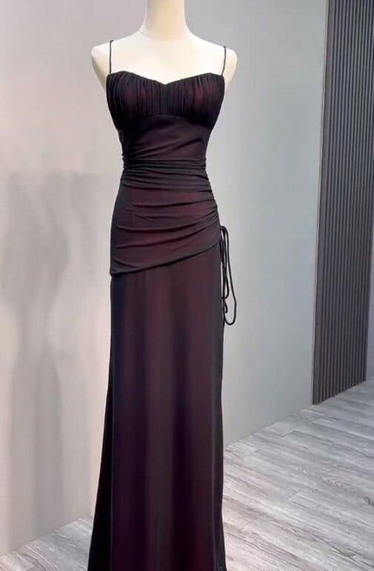 Black And Red Mermaid Straps Long Evening Dress, Long Prom Dress With Leg Slit          fg6203