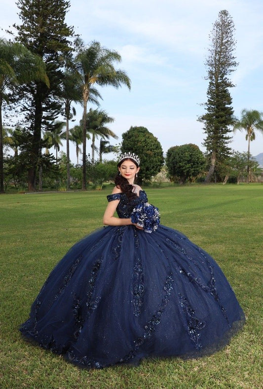 Navy Blue quinceañera dress Sweet 15 16 Prom Party Ball Gowns     fg5523