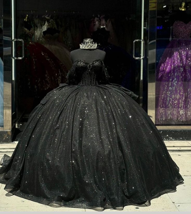 Ball Gown Shiny Black Quinceanera Dress Beaded Crystal Bow Sweet 15 Gowns   fg6632