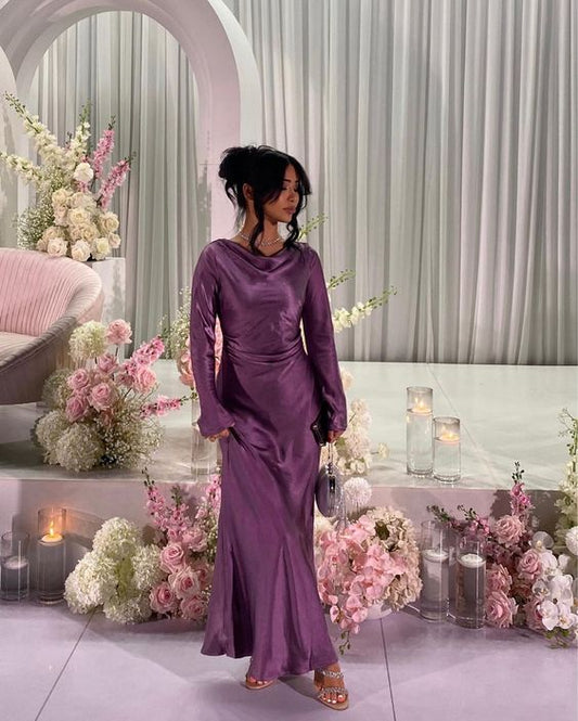 Elegant Purple Dress Prom Long Fall Wedding Guest dress     fg5408