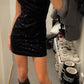 Black Sequin Short Homecoming Dresses Cocktail Party Gown     fg5793