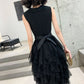 Black v neck short prom dress, evening dress         fg5973