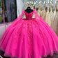 3D Flower Appliques Quinceanera Dresses Luxury Beads Cape Sleeve Prom Ball Gowns Puffy Princess Dress     fg7503