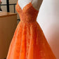 Orange Straps Lace/Tulle Long Prom Dress         fg6486