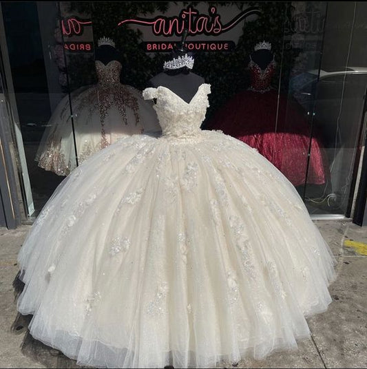 Off Shoulder Applique Lace Ball Gown Party Sweet 15 16 Party Dress      fg5905