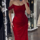 Mermaid Red Off The Shoulder Long Prom Formal Dress     fg5943