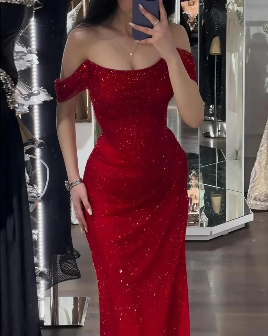 Mermaid Red Off The Shoulder Long Prom Formal Dress     fg5943