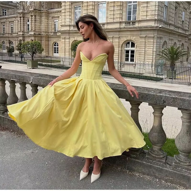 Simple Women strapless pleated maxi dress fashion sexy sleeveless A-line party dress Evening Dress     fg6847