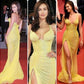 Sparkly Charming Yellow Sequin Long Prom Dresses Sexy Formal Evening Dress fg7552