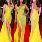 Sparkly Charming Yellow Sequin Long Prom Dresses Sexy Formal Evening Dress fg7552