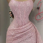 Pink Strapless Sequins Party Dress Mini Homecoming Dress Birthday Outfits     fg6892