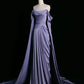 Elegant Purple Satin Prom Dress, Draped Bodice Formal Party Dress       fg3961