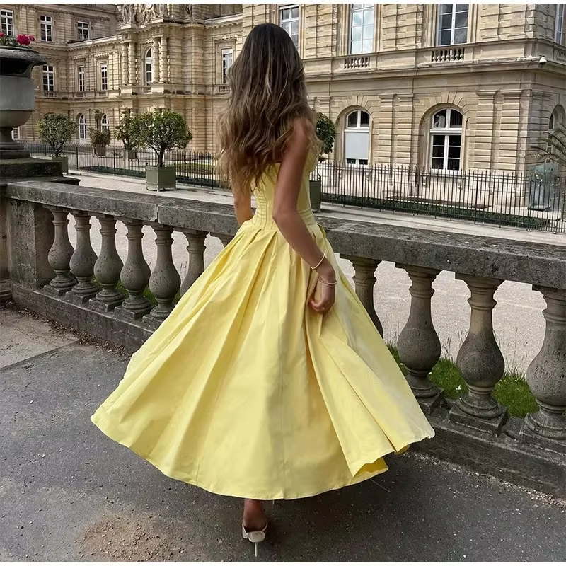 Simple Women strapless pleated maxi dress fashion sexy sleeveless A-line party dress Evening Dress     fg6847