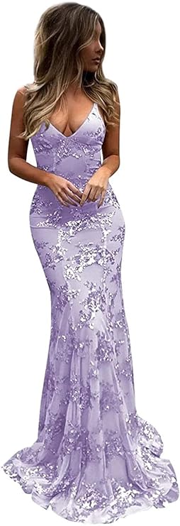 V Neck Mermaid Prom Dresses Long Glitter Sequin Sexy Backless Prom Evening Gowns      fg4667