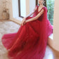 V Neck Tulle Lace Beads Long Prom Dress, Evening Dress      fg5210