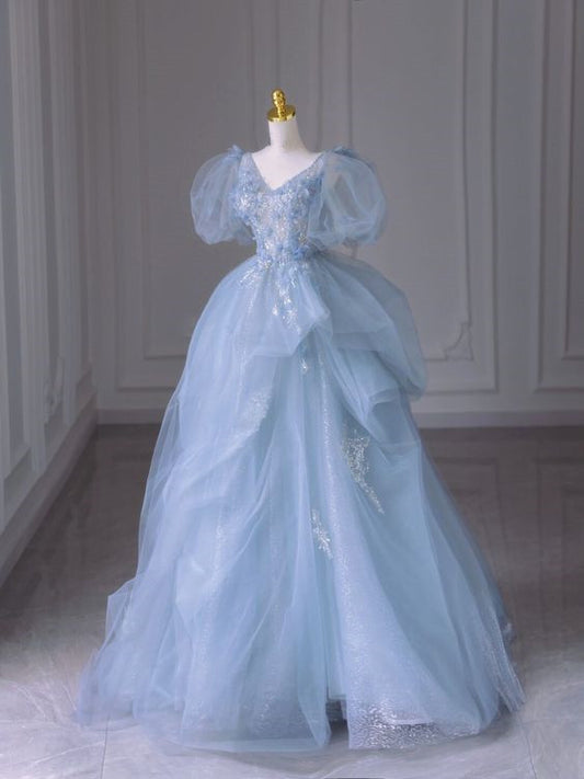 Blue Prom Dresses V Neck Long Evening Gown    fg4890