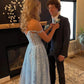 Cute A line Off the Shoulder Light Blue Long Prom Dresses with Appliques     fg4740