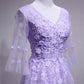 Purple Tulle Flower And Lace Short Sleeves Tulle Long Formal Dress,a-line Lavender Party Dress Prom Dress   fg4486