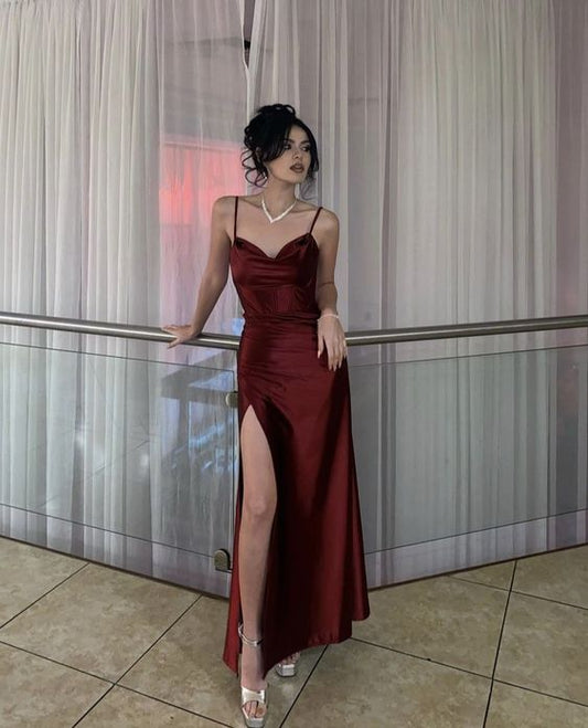 Burgundy Long Prom Dress, Evening Dress      fg5211