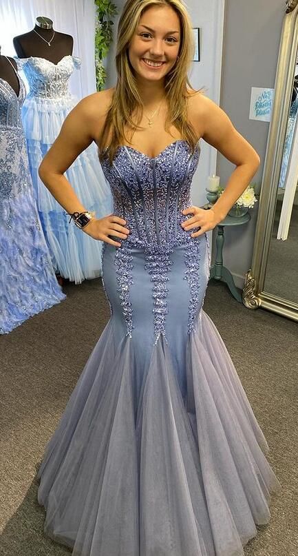 Strapless Mermaid Tulle Long Prom Dress with Beading      fg5305