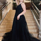 Spaghetti Straps A-Line Prom Dress With Appliques Party Dresses     fg5373