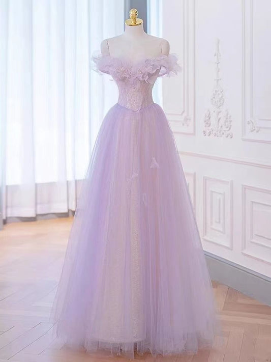 Purple Prom Dress, Off Shoulder Evening Dress,dream Party Dress,romantic Birthday Dress      fg4656