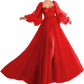 Puffy Sleeve Prom Dress Sweetheart Tulle Ball Gown Slit Formal Evening Gowns       fg4512