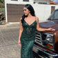 Spaghetti Straps Green Prom Dresses Mermaid Long Formal Dresses      fg5278