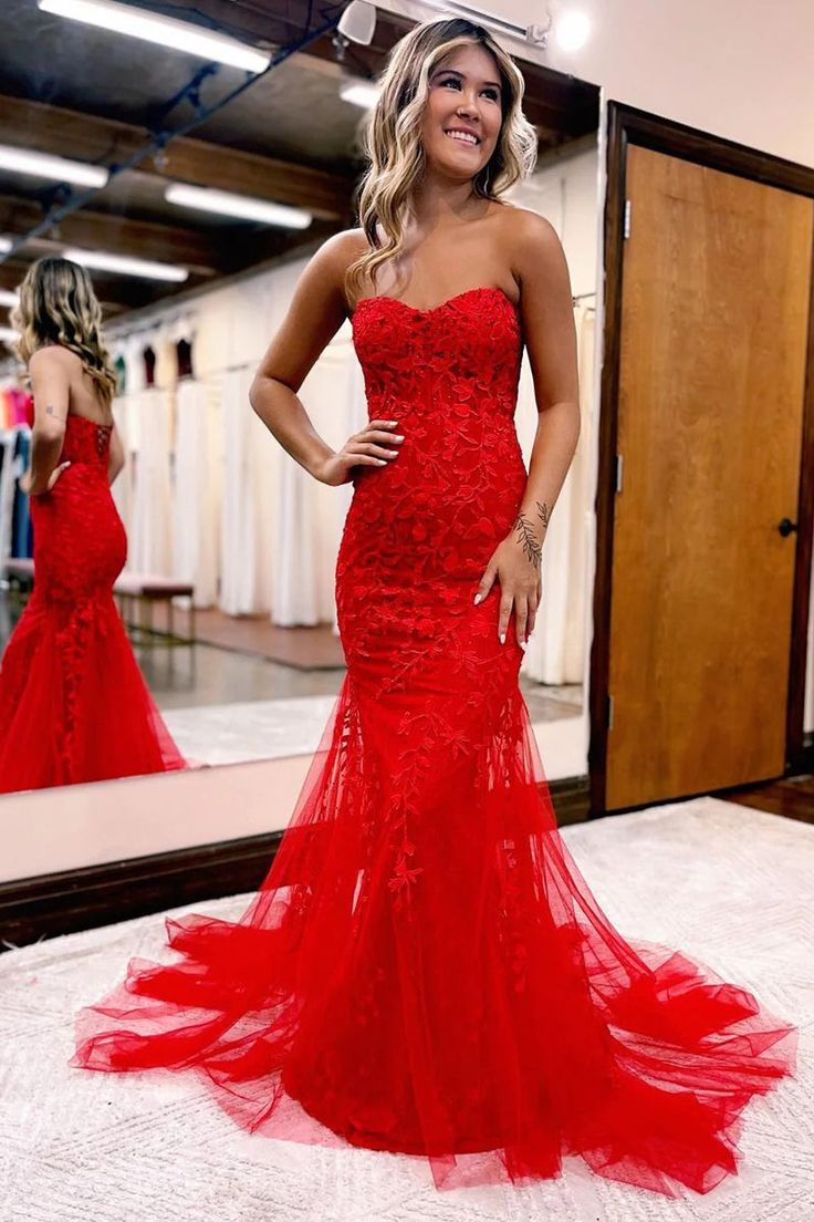 Cute Mermaid Sweetheart Lace Long Prom Dresses       fg4698