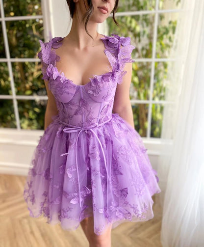 Short/Mini Homecoming Dresses Prom Dress with 3D Butterflies Sexy Slit Ball Gown Evening Dresses     fg5340