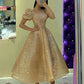 Glitter Champagne Sequined Prom Dresses Puff Short Sleeves Square Neck Ankle Length A Line Formal Evening Gowns        fg4725