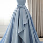 Simple A-Line Satin Blue Long Prom Dress, Blue Long Evening Dress     fg5246