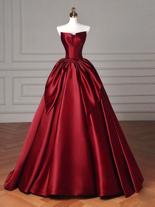Simple Satin Burgundy Long Prom Dress, Burgundy Long Formal Dress      fg5064