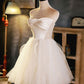 White Sweetheart Neck Tulle Short Prom Dress, Light Champagne Homecoming Dress    fg5385