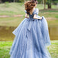 Blue Tulle V Neck Tulle Long Prom Dress, Blue Sweet 16 Dress     fg4465