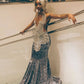 Silver Grey Diamond Mermaid Long Prom Dresses for Women Sparkly Crystal Velvet Evening Pageant Gown      fg5312