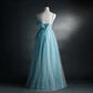 A-Line Blue Tulle Straps Long Formal Dress, Blue Long Evening Dress Prom Dress      fg4877