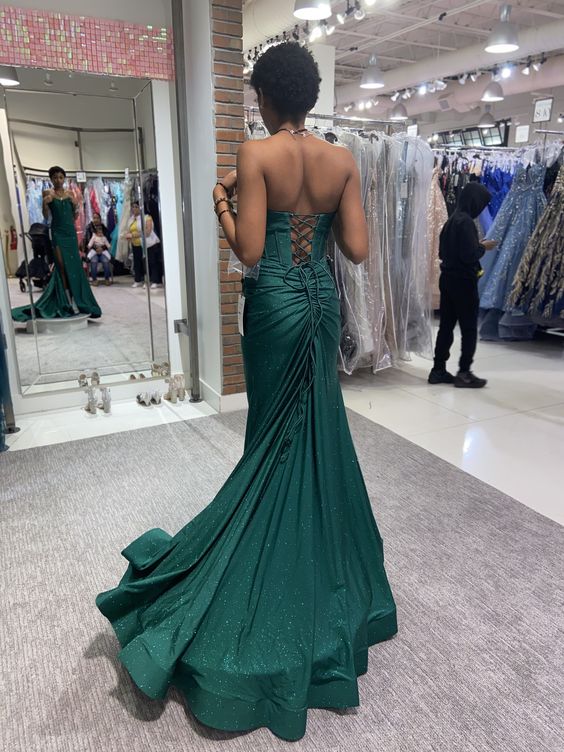 Green Mermaid Sleeveless Evening Dress with Slit      fg5151