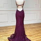 mermaid/trumpet spaghetti straps grape lace beaded long prom dress formal evening dress       fg4801