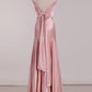 V-Neck Pink Tie Back Mermaid Bridesmaid Dress      fg5003