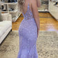 Lavender Appliques Plunge V Backless Mermaid Prom Gown Formal Dresses Long     fg4819