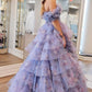 Print Flutter Sleeve Ruffle Tiered Long Prom Dress     fg4607