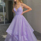 Purple V Neck Tulle Long Prom Dress Purple Evening Dress     fg4772