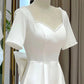 White Satin Short Sleeve Short Wedding Dress      fg4074