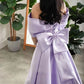 Lilac Pearls Evening Birthday Dress 2024 Off-The-Shoulder Mermaid Sweep Train Bow Satin Formal Prom Gowns       fg4285