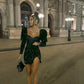 Glitter Sequin Black Short Prom Dresses,Puff Long Sleeves Sweetheart Fashion Cocktail Dress    fg3486