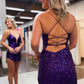 Sparkly Purple Sequin Backless Short Homecoming Dress With Slit      fg3416