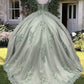 Sage Corset Ball Gown Appliques Tulle Prom Dress      fg3379