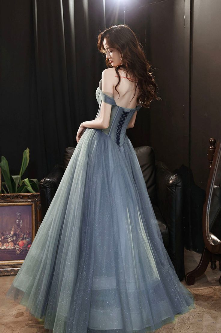 A Line Sweetheart Neck Gray Tulle Long Prom Dress,  Evening Dress      fg3986