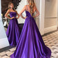 A-line Satin Scoop Neck Long Prom Dress Straps Formal Dress   fg4066